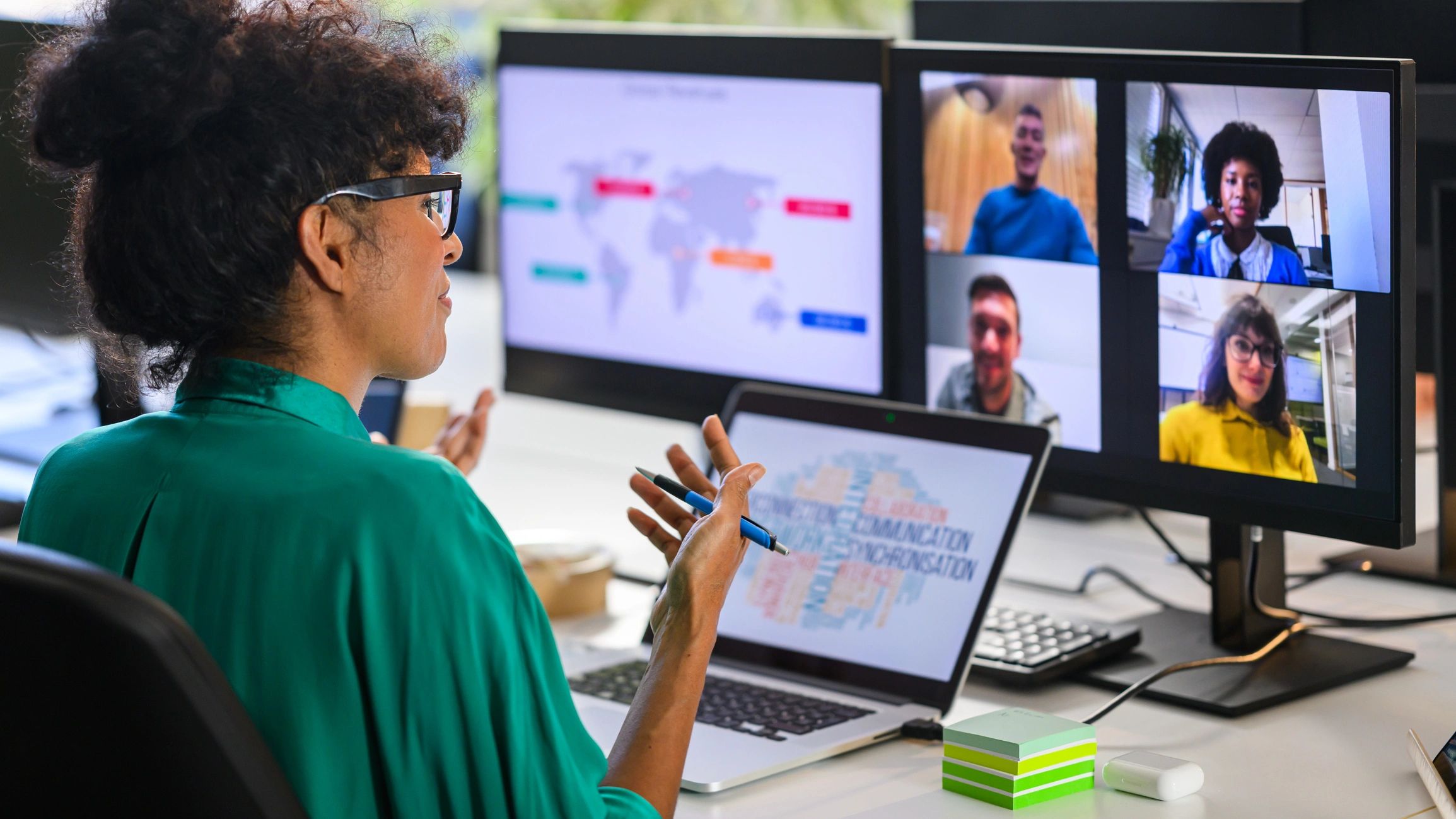 Team participating in a webinar and remote security discussion