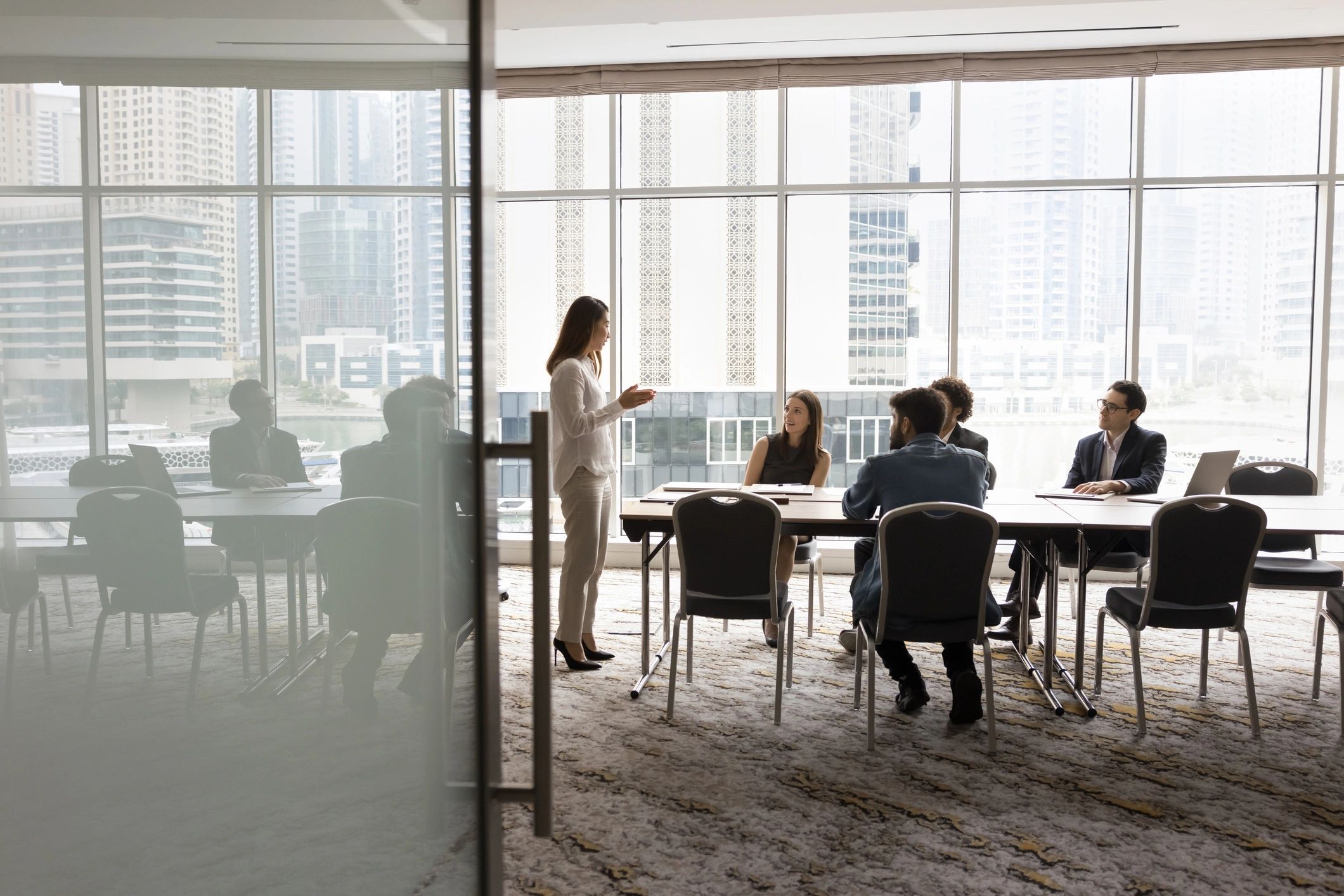 Business team discussing AI governance and security strategy