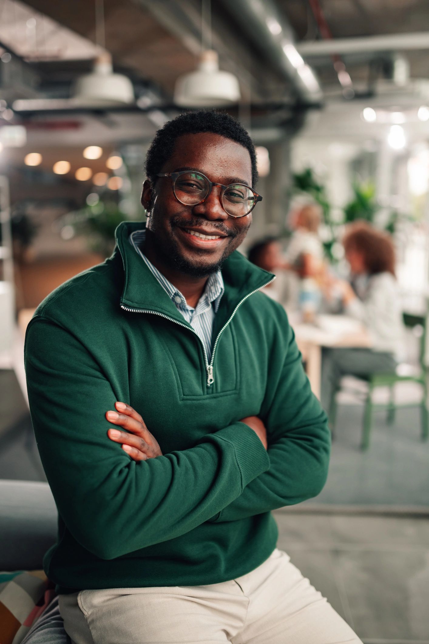 AI cybersecurity specialist portrait in an office